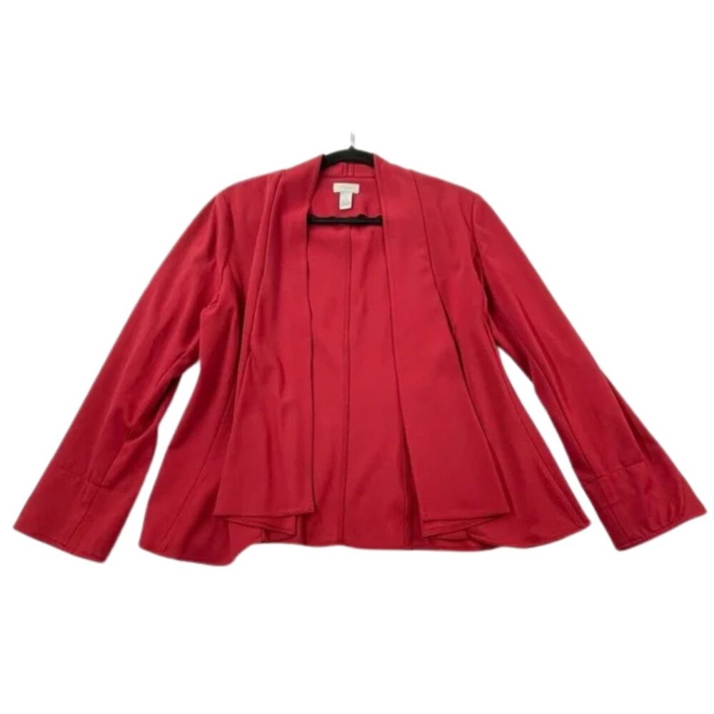 Chico’s Red Blazer Open Front Size Medium 8 10 Stretch